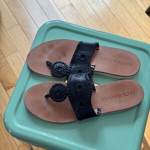 Jack Rogers Navy and Tan Leather Sandals, Size 7